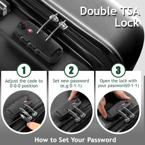 3 Piece Luggage Sets, Lightweight ABS Suitcase with 4 Spinner Wheels ＆ TSA Locks, Hardside Carry On Luggage Durable Suitcase Set for Family Travel Business - Black, 20/24/28 - Image 7