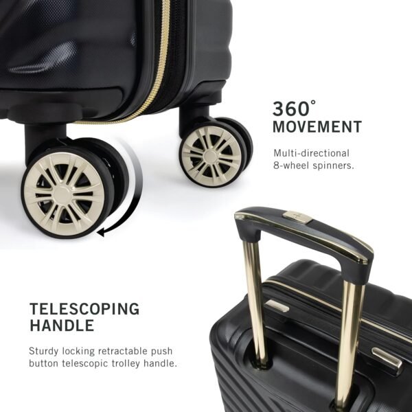 Kenneth Cole REACTION Madison Square Lightweight Hardside Chevron Expandable Spinner Luggage, Black, 2-Piece Set (20" & 28") - Image 5