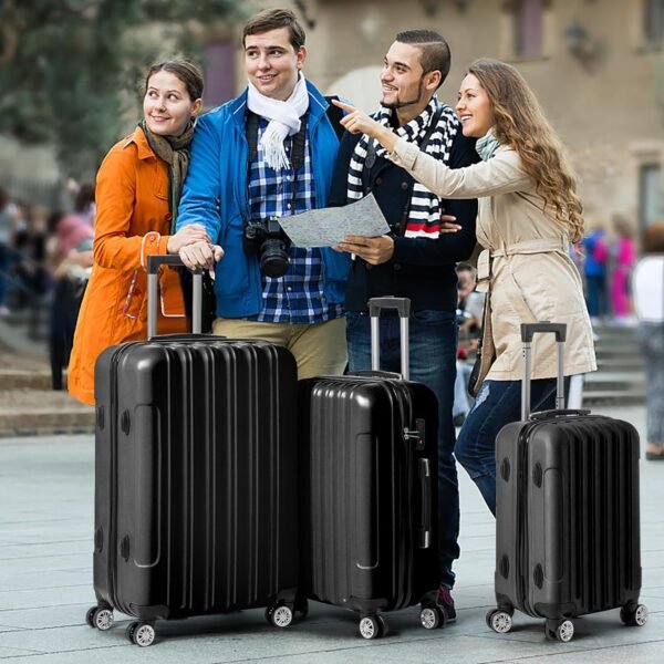 3 Piece Luggage Sets, Lightweight ABS Suitcase with 4 Spinner Wheels ＆ TSA Locks, Hardside Carry On Luggage Durable Suitcase Set for Family Travel Business - Black, 20/24/28 - Image 3