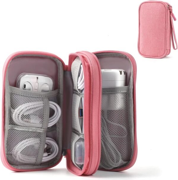 Travel Electronic Organizer Pouch Bag, 3 Compartments Portable Electronic Phone Accessories Storage Multifunctional Case for Cable, Cord, Charger, Hard Drive, Earphone(Pink) - Image 2