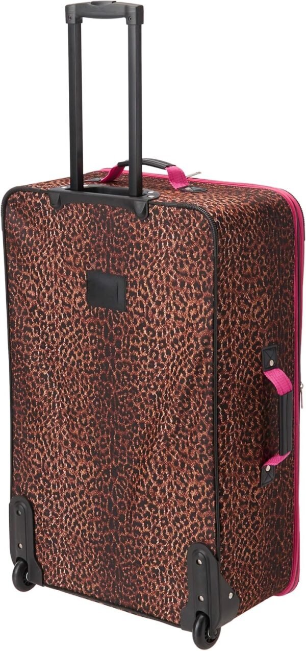 Rockland Vara Fashion Softside Expandable Upright Luggage, PINKLEOPARD, 3-Piece Set (20/22/28) - Image 3