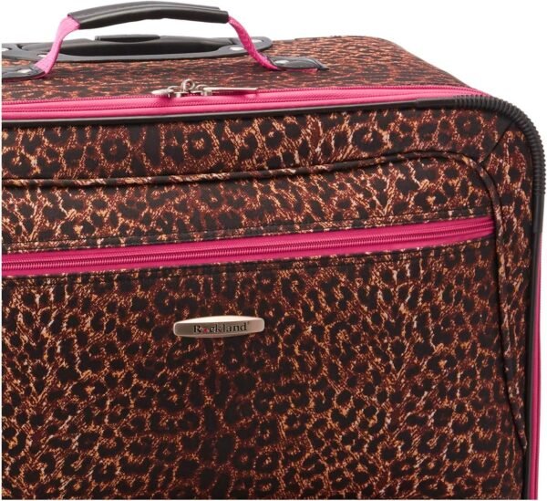 Rockland Vara Fashion Softside Expandable Upright Luggage, PINKLEOPARD, 3-Piece Set (20/22/28) - Image 9