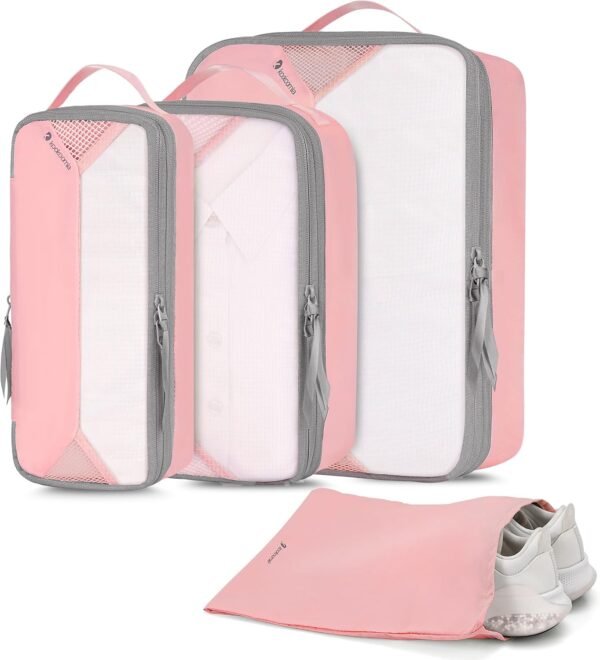4 Set/6 Set Compression Packing Cubes for Travel, Lightweight Luggage Organizer Bags, Sturdy Travel Essentials for Suitcase Organizers, Pink - Image 2