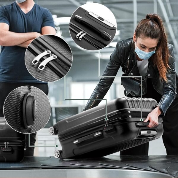 3 Piece Luggage Sets, Lightweight ABS Suitcase with 4 Spinner Wheels ＆ TSA Locks, Hardside Carry On Luggage Durable Suitcase Set for Family Travel Business - Black, 20/24/28 - Image 4
