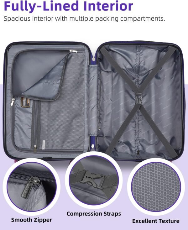 LARVENDER Carry on Luggage 22x14x9 Airline Approved, 20 Inch Hardside Suitcase with Wheels TSA Lock, PC+ABS Lightweight Carry on Suitcases for Women, Midnight Berry (20/DB/TB) - Image 8