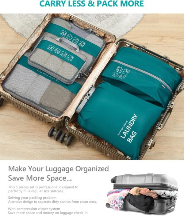 Travelkin 5 Set Packing Cubes Compression, Travel Packing Organizers Bags for Suitcase (Blue) - Image 3