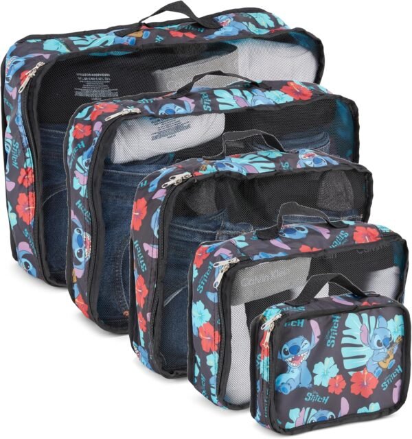 Disney Minnie Mickey Stitch Packing Cubes - Winnie the Pooh, Princess Cinderella, Cars, Toy Story 5 Piece Packing Cubes Compression - Travel Essential - Luggage Suitcase Organizer Set - Image 2