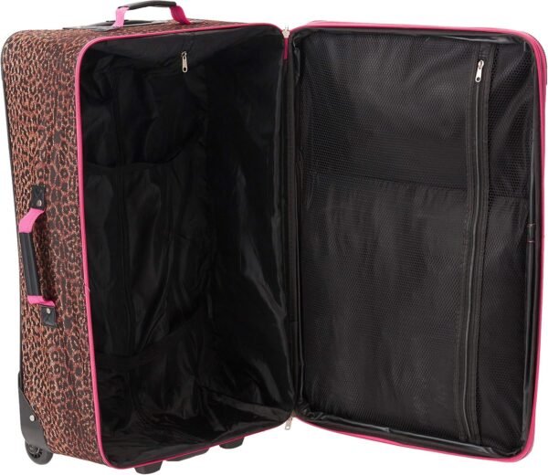 Rockland Vara Fashion Softside Expandable Upright Luggage, PINKLEOPARD, 3-Piece Set (20/22/28) - Image 6