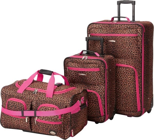 Rockland Vara Fashion Softside Expandable Upright Luggage, PINKLEOPARD, 3-Piece Set (20/22/28) - Image 2