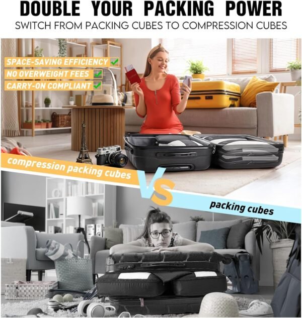 10 Set Compression Packing Cubes for Travel Essentials,Compressible Expandable Packing Cubes for Suitcase,OlarHike Luggage Organizer Bags for Travel,Handy Helper for Organizing Clothes(Cyan) - Image 8