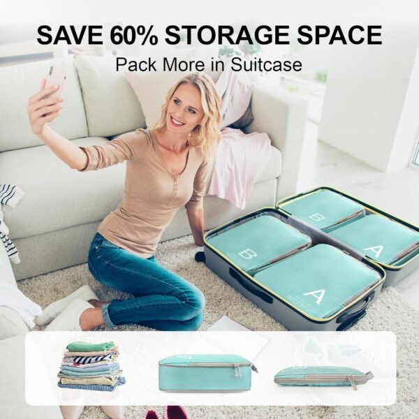 Compression Packing Cubes for Travell - Premium 377D Fabric Packing Cubes with Smooth Zippers, Space-Saving Compression Bags for Travell, Luggage Organizers for Clothes, Shoes, and Accessories - Image 7