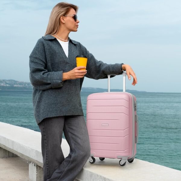 LARVENDER 3-Piece Carry On Luggage for Women,Hard Shell Suitcase 20Inch Carry On Luggage 22x14x9 Airline Approved, Spinner Wheel and TSA Lock（Pink 20Inch/BP/TB） - Image 3