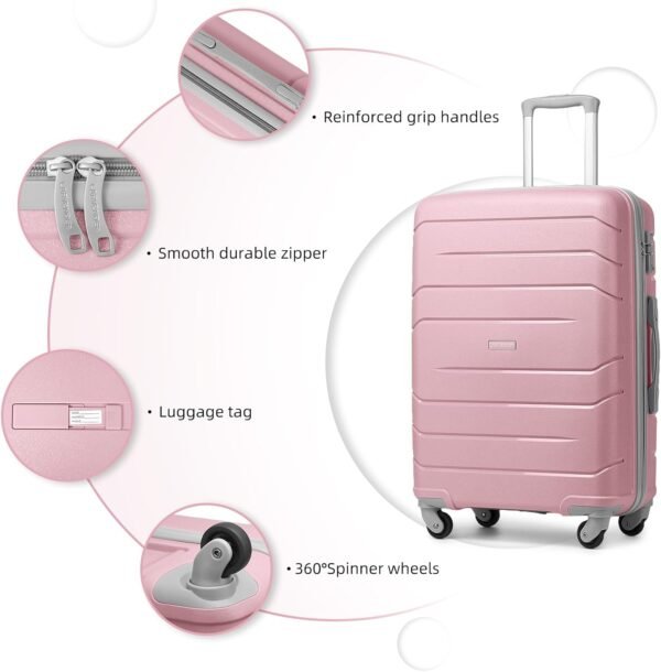 LARVENDER 3-Piece Carry On Luggage for Women,Hard Shell Suitcase 20Inch Carry On Luggage 22x14x9 Airline Approved, Spinner Wheel and TSA Lock（Pink 20Inch/BP/TB） - Image 5