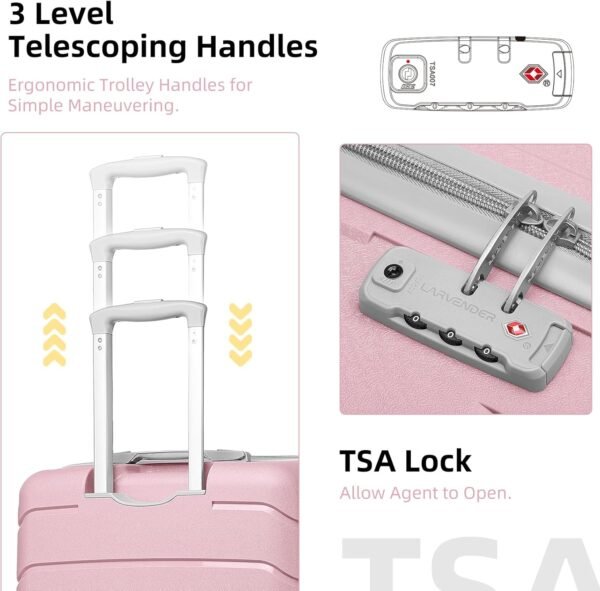 LARVENDER 3-Piece Carry On Luggage for Women,Hard Shell Suitcase 20Inch Carry On Luggage 22x14x9 Airline Approved, Spinner Wheel and TSA Lock（Pink 20Inch/BP/TB） - Image 7