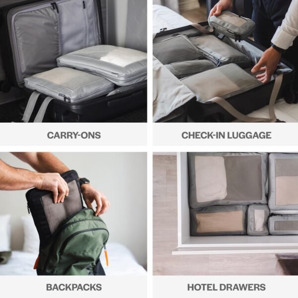 Compression Packing Cubes for Travel - Luggage Organizer Bags - Double Zipper Packing Cubes for Suitcases (6-Pack, Beige) - Image 9