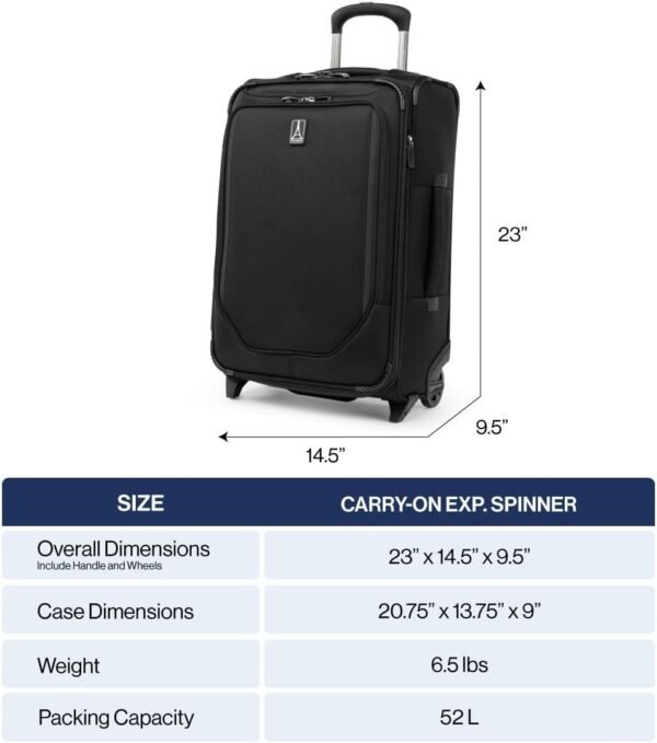 Travelpro Crew Classic Lightweight Softside Expandable Carry on Luggage, 2 Wheel Upright Rollaboard Suitcase, Men and Women, Carry On 22-Inch, Black - Image 7