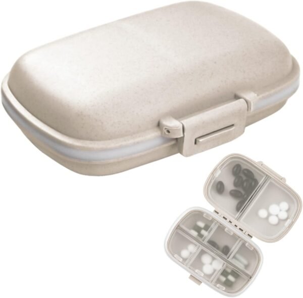1Pack Travel Pill Organizer, 8 Compartments Portable Pill Case, Small Pill Box for Pocket Purse Portable Medicine Vitamin Container Beige - Image 2