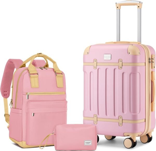 LARVENDER Luggage Sets 3 Piece Expandable Carry on Luggage 22x14x9 Airline Approved Hardshell Suitcase with Wheels TSA Lock, Lightweight Suitcase Set for Women with Travel Backpack, Pink - Image 2