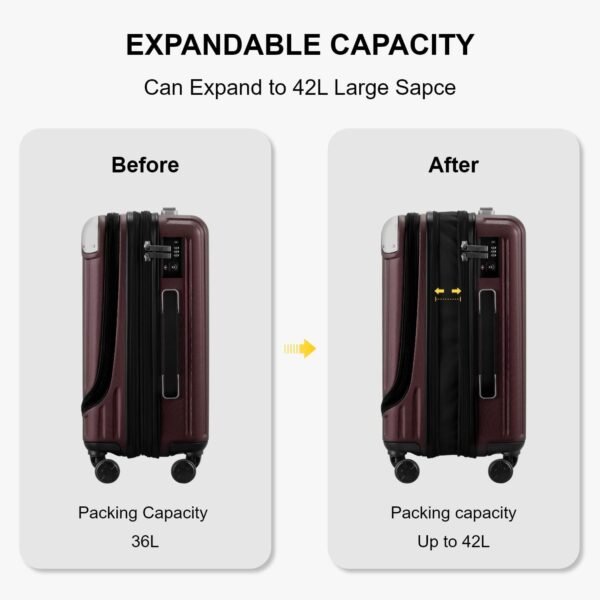 LEVEL8 Grace Carry on Luggage Airline Approved, 20 Inch Expandable Hardside Suitcases with wheels, Abs+Pc Harshell Spinner Luggages with Tsa Lock, Red - Image 8