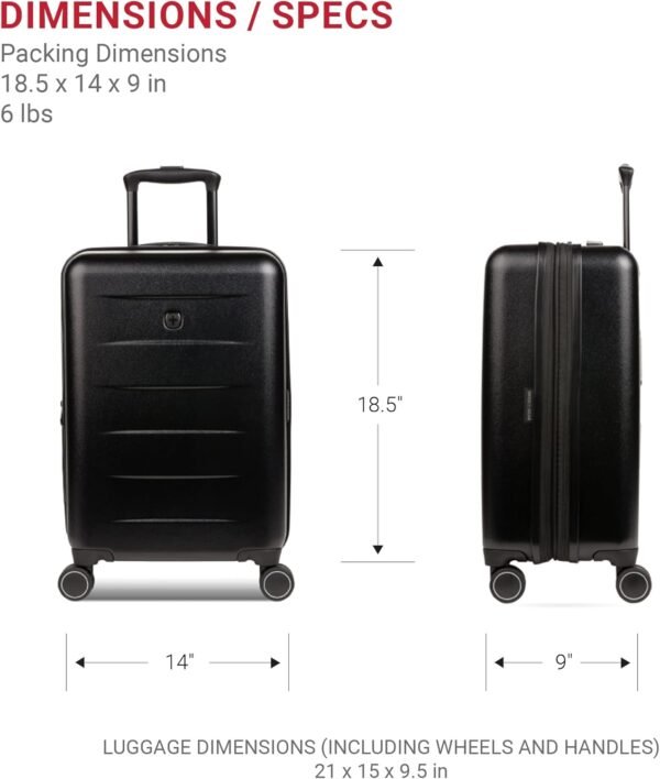 SwissGear 8020 Eclipse Hardside Expandable Luggage with Spinner Wheels, Black, Carry-On 18-Inch - Image 8