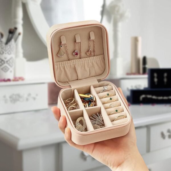 Travel Jewelry Case, Mini Portable Jewelry Travel Boxes, Small Jewelry Organizer for Rings, Earrings, Pendants, Watches, Necklaces, Lipsticks Organizer Storage Holder Case (Pink) - Image 3
