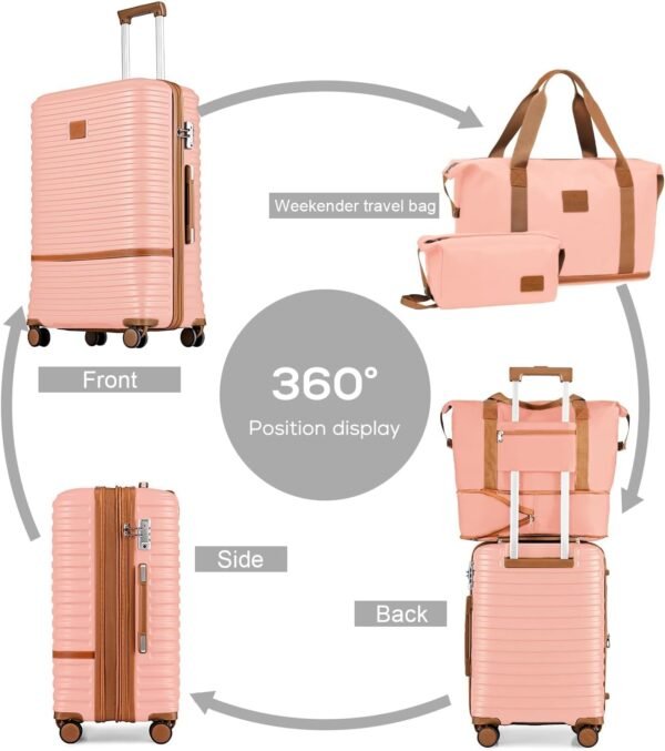 Joyway Expandable Luggage Sets 5 Piece Carry on and Check,Hardside Suitcase with Spinner Wheels and TSA Lock (Pink,20/24) - Image 4