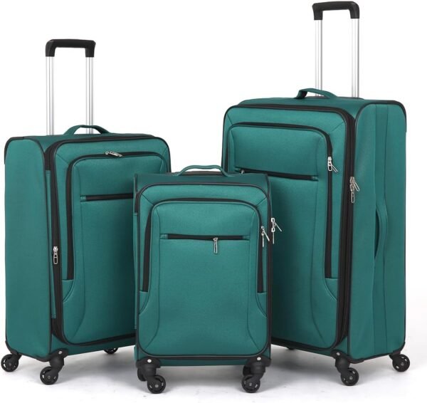 3pcs Set Softside Luggage Sets With Spinner Wheels, Expandable Softshell Suitcase Set, 28inch, 24inch, 20inch luggage with front pocket, Lightweight fabric luggage(GREEN) - Image 8