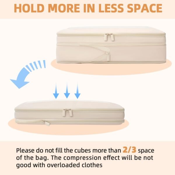BAGAIL 4 Set/6 Set/8 Set Compression Packing Cubes Travel Accessories Expandable Packing Organizers(Beige SquareMesh 6 Set) - Image 6