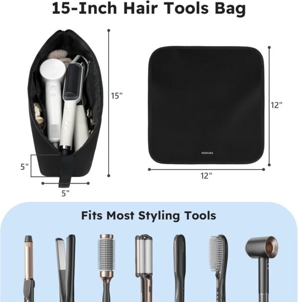 MOKURA Hot Hair Tools Travel Bag with Heat Resistant Mat Removable, Hair Accessories Organizer Case, Women Travel Essentials, Storage Pouch for Curling Iron Straightener Flat Iron Hair Dryer, Black - Image 3