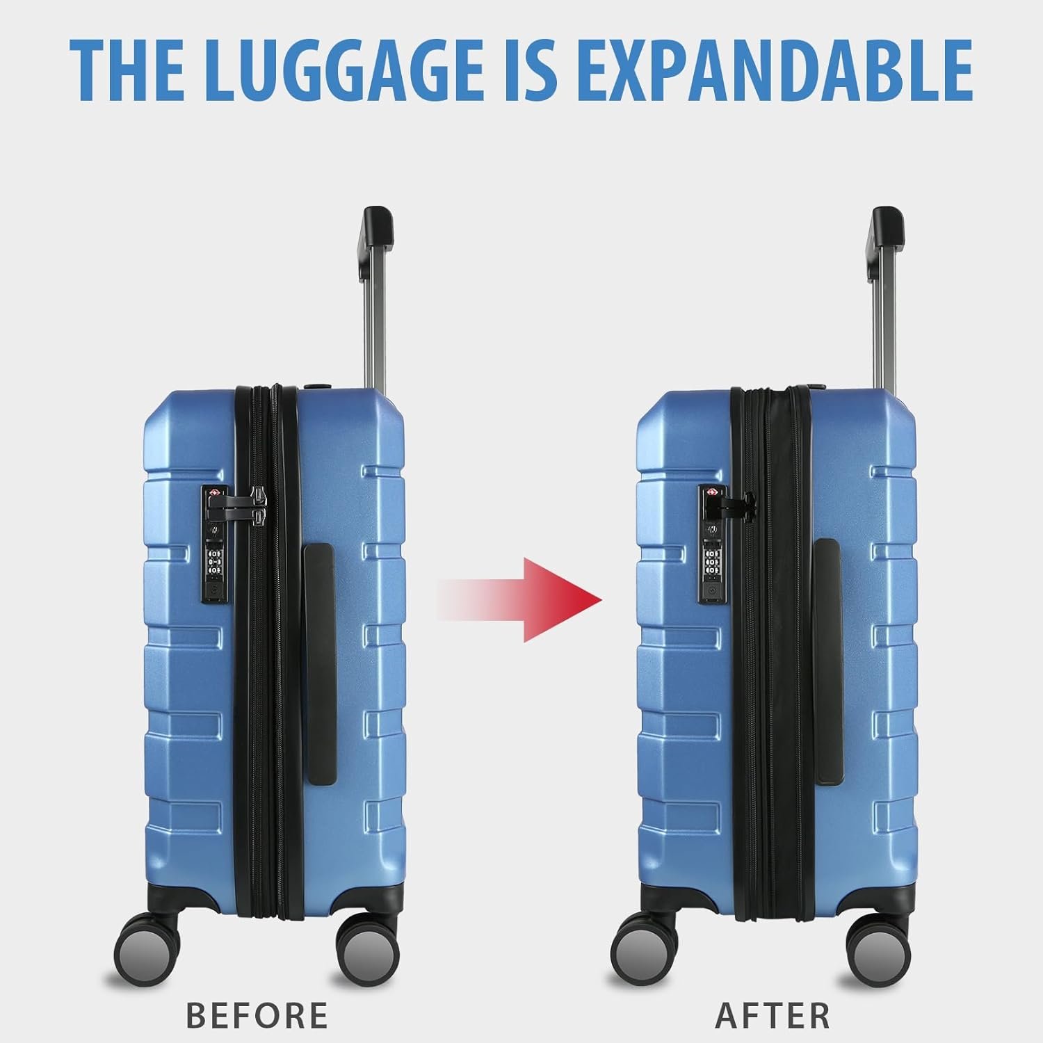 KROSER Hardside Expandable Carry On Luggage with Spinner Wheels & Built-in TSA Lock, Durable Suitcase Rolling Luggage with USB Port, Carry-On 20-Inch, Light Blue - Image 6