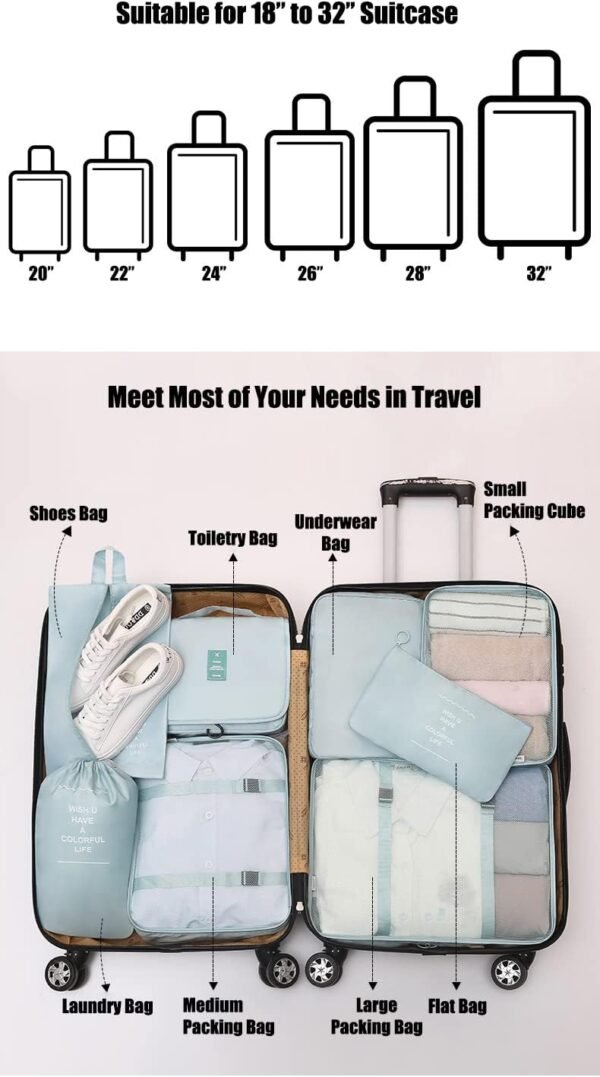 8 Pcs Packing Cubes for Travel, Travel Cubes for Suitcases Lightweight Luggage Organizers Travel Essential Bag with Toiletries Bag for Clothes Shoes Cosmetics Toiletries - Image 4