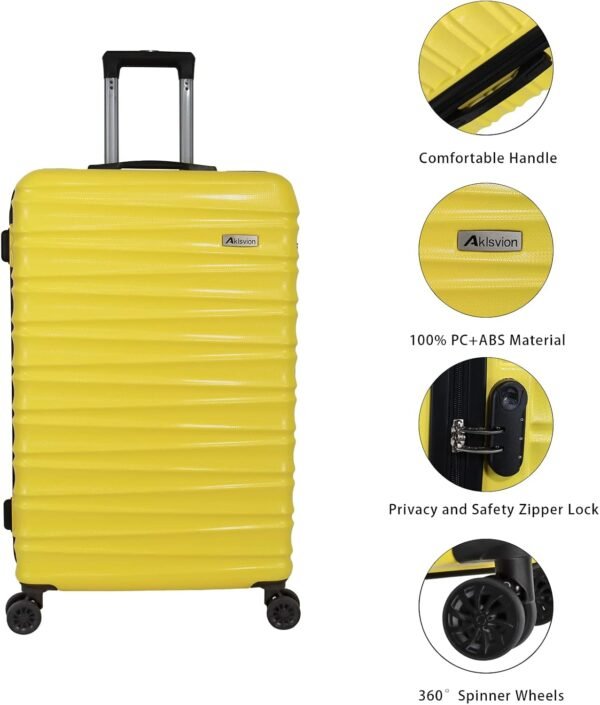 Luggage Sets 3 Piece(20/24/28)-Suitcase Set- Luggage with Wheels-PC + ABS Durable Lightweight Rotating hardshell suitcase 5PCS(Yellow) - Image 3
