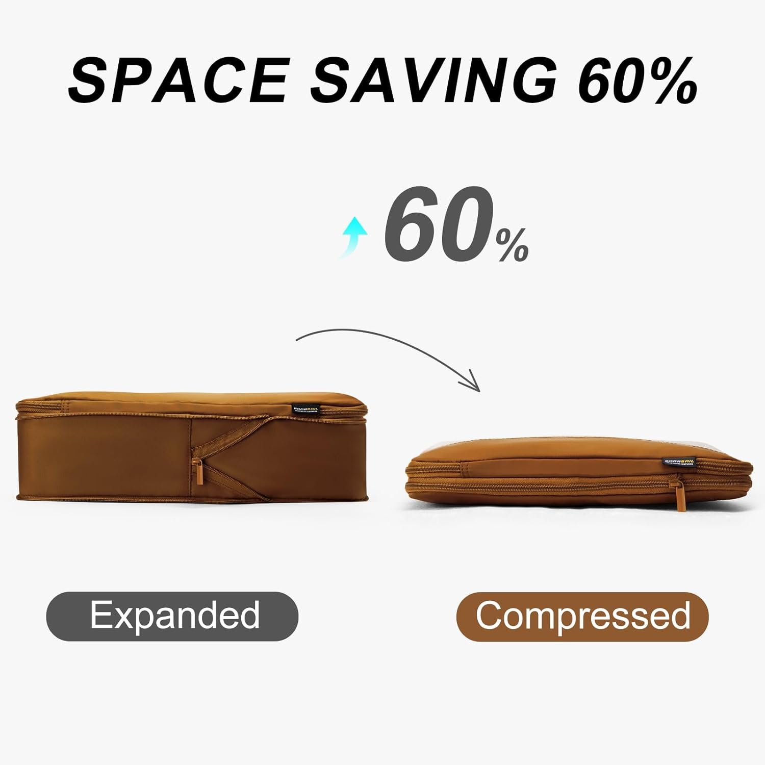 6 Set Compression Packing Cubes for Travel Essentials, Luggage Organizers for Carry On Suitcases, Space Saving Storage Bags (Dark Brown) - Image 4