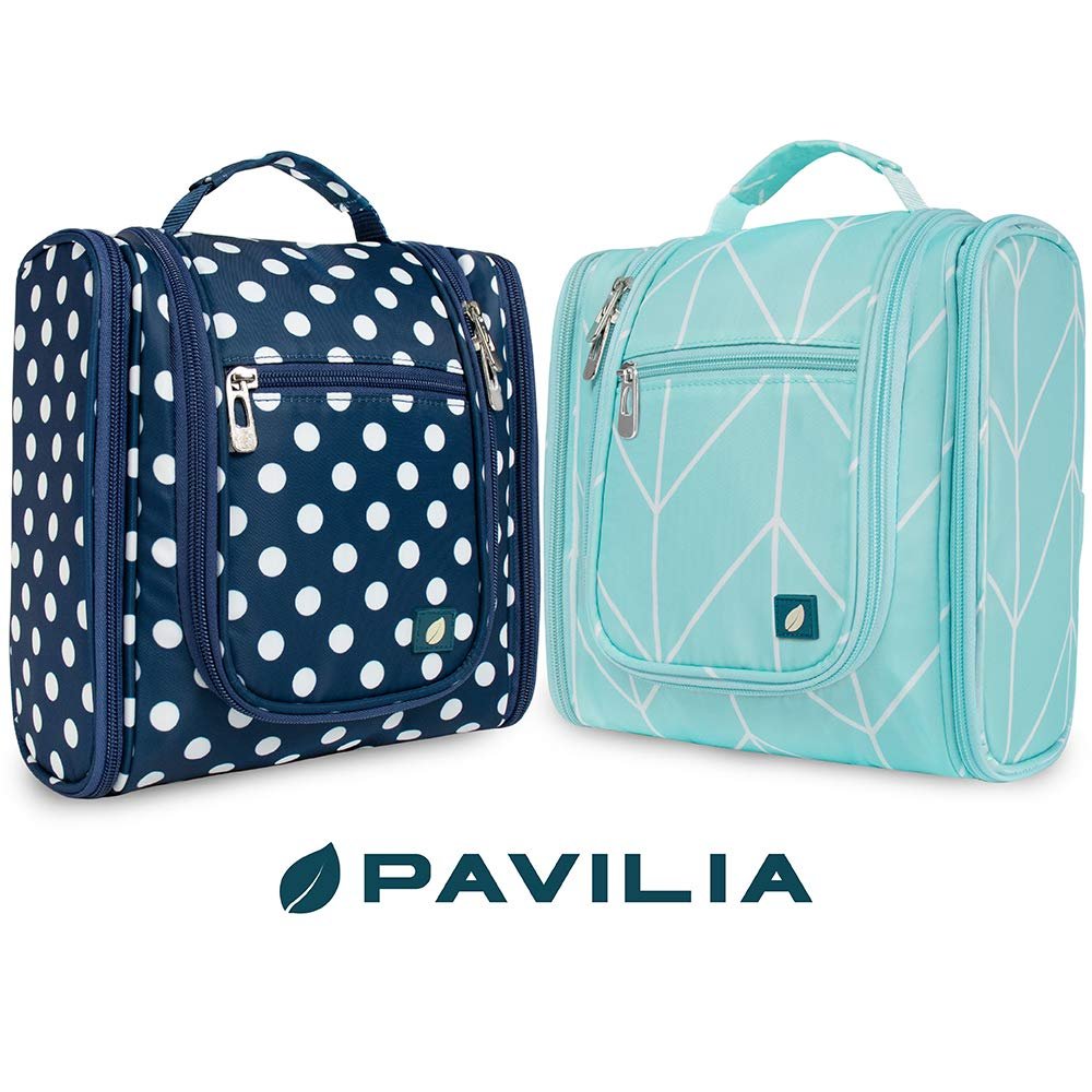 PAVILIA Toiletry Bag Travel Bag for Women Men, Hanging Cosmetic Organizer, Water Resistant Makeup Bag for Accessories Toiletries, Large Travel Essentials Kit (Teal Chevron) - Image 10