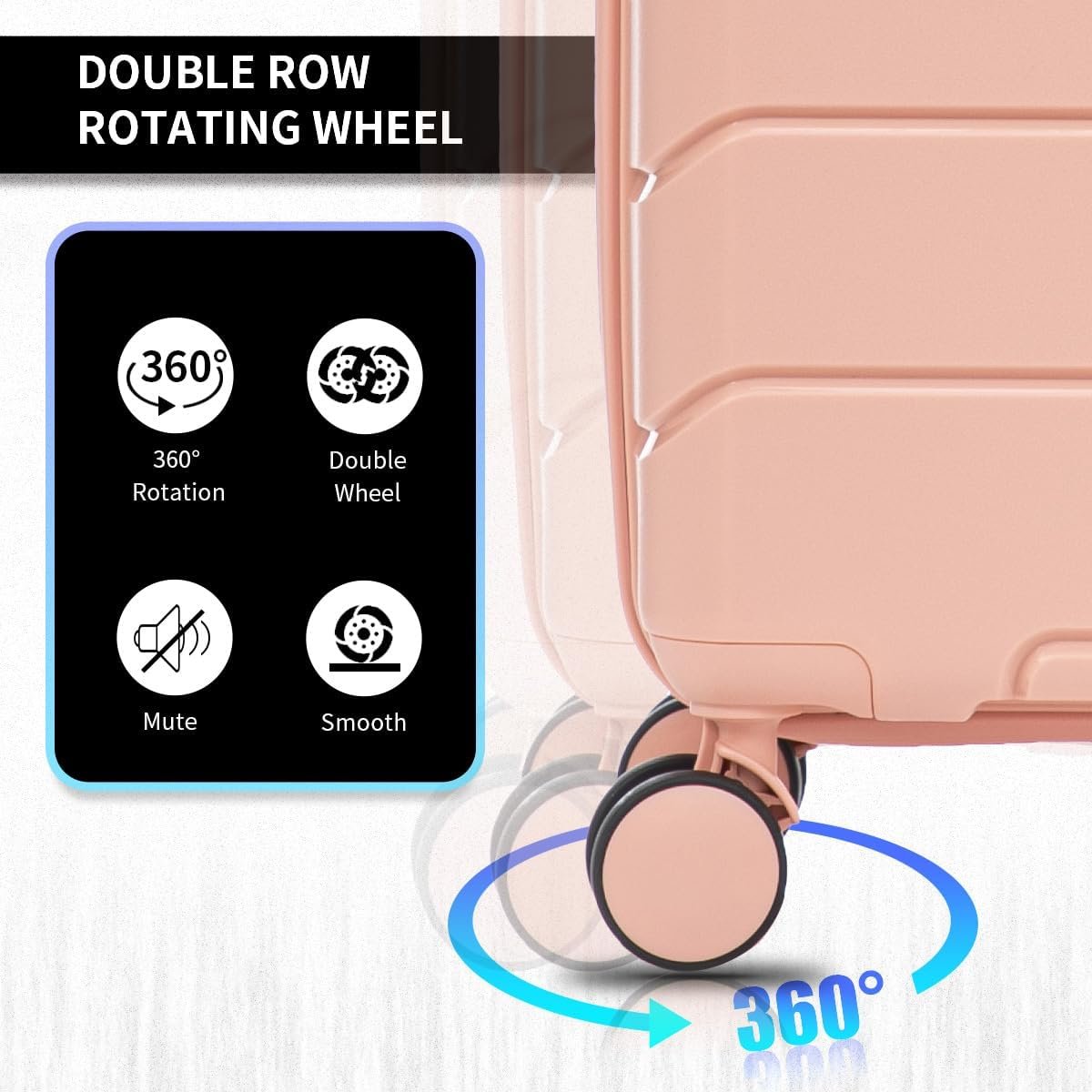 Luggage Set 3 Piece 100% PP Heavy Duty Hardside Expandable Suitcase Set with TSA Lock Double Spinner Wheels (20/24/30 inch, Light Pink) - Image 4