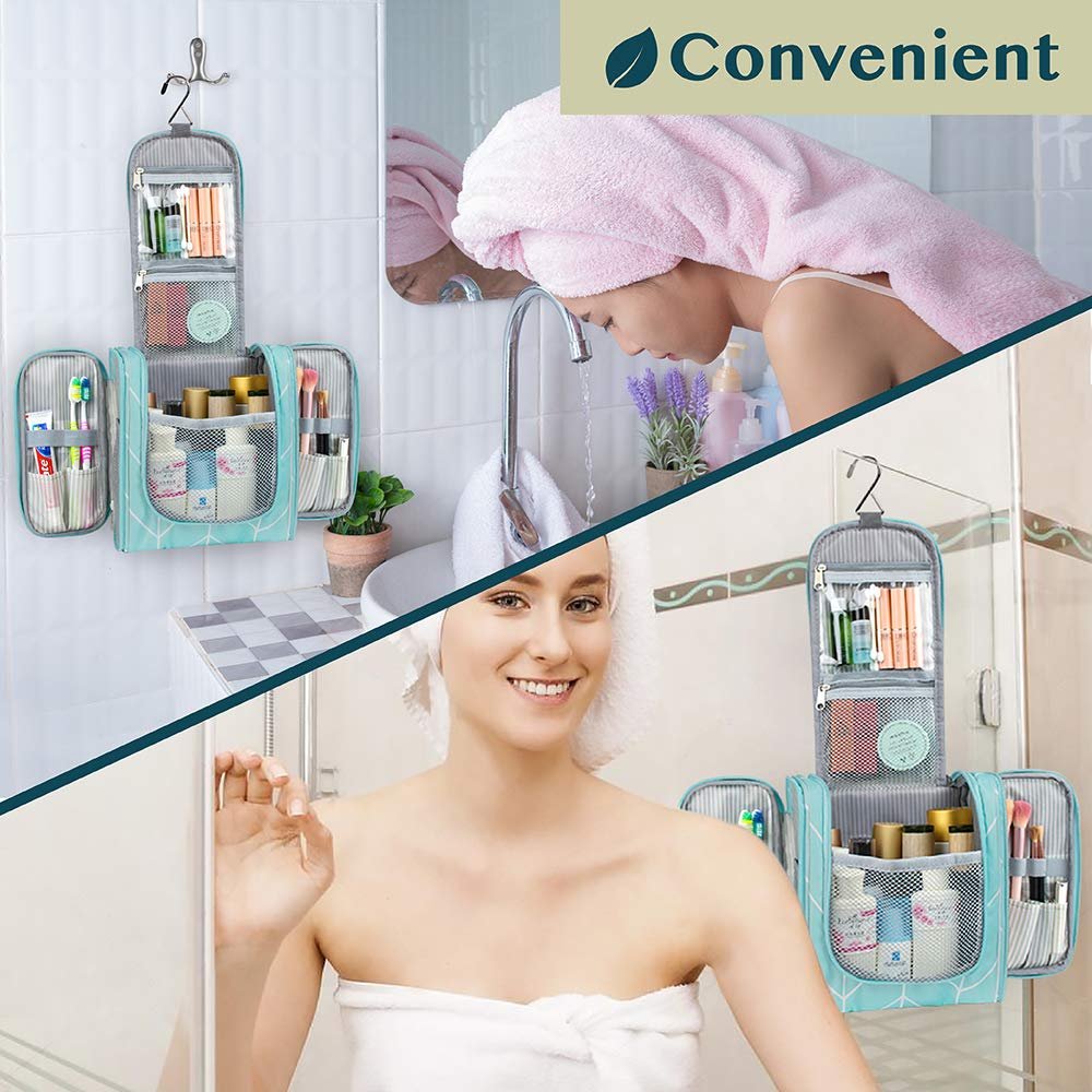 PAVILIA Toiletry Bag Travel Bag for Women Men, Hanging Cosmetic Organizer, Water Resistant Makeup Bag for Accessories Toiletries, Large Travel Essentials Kit (Teal Chevron) - Image 9