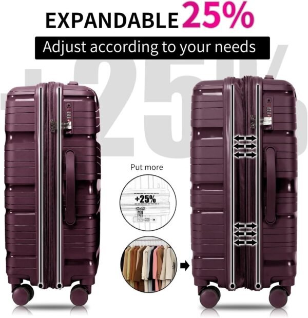Hardshell Luggage 3 Piece Set, Lightweight Expandable Suitcase Set with Wheels 360° Spinner & TSA Lock (20/25/29 inch, Purple) - Image 9