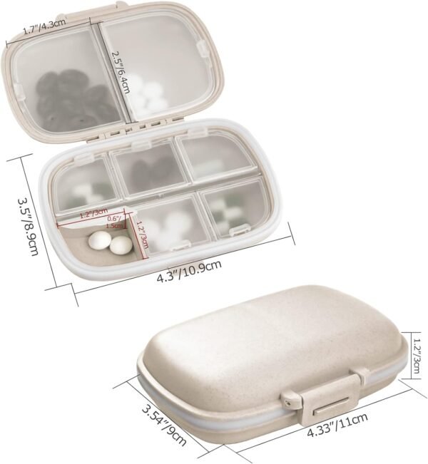 1Pack Travel Pill Organizer, 8 Compartments Portable Pill Case, Small Pill Box for Pocket Purse Portable Medicine Vitamin Container Beige - Image 4