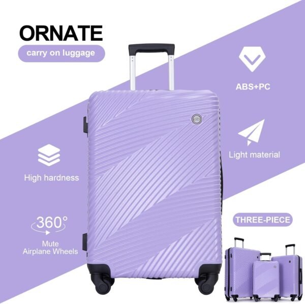 Luggage Sets 3 Piece, Hardside PC ABS Suitcase Set with Spinner Wheels, Lightweight Travel Carry-on and Checked Luggage, lavender Purple, 3-Piece Set(20/24/28) - Image 5