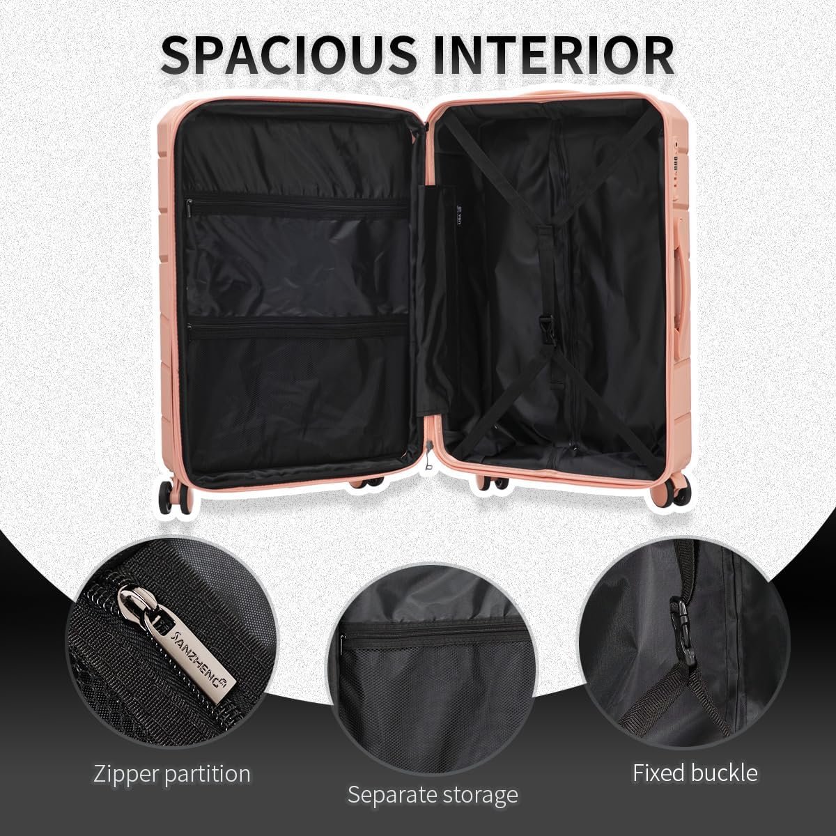 Luggage Set 3 Piece 100% PP Heavy Duty Hardside Expandable Suitcase Set with TSA Lock Double Spinner Wheels (20/24/30 inch, Light Pink) - Image 5