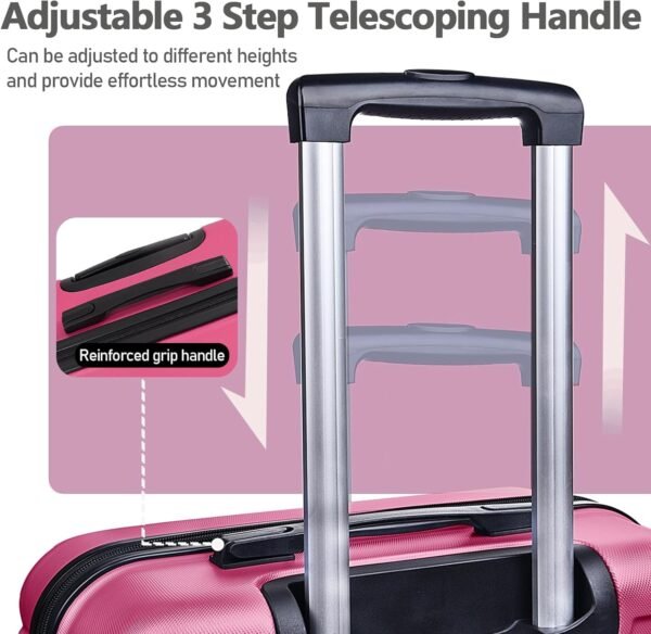 ILLUMINEW Luggage Sets with Durable Lightweight Carry-On Suitcases, Spinner Wheels, and TSA-Approved Lock (LOGO, Rose Red, 20/24/28) - Image 3