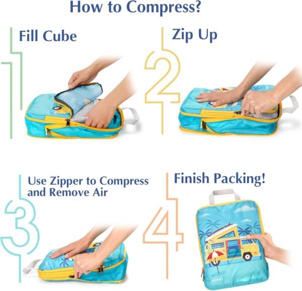 Gonex Compression Packing Cubes, 4pcs Expandable Storage Travel Luggage Bags Organizers, Travel Cubes for Suitcase Carry On (RV) - Image 7