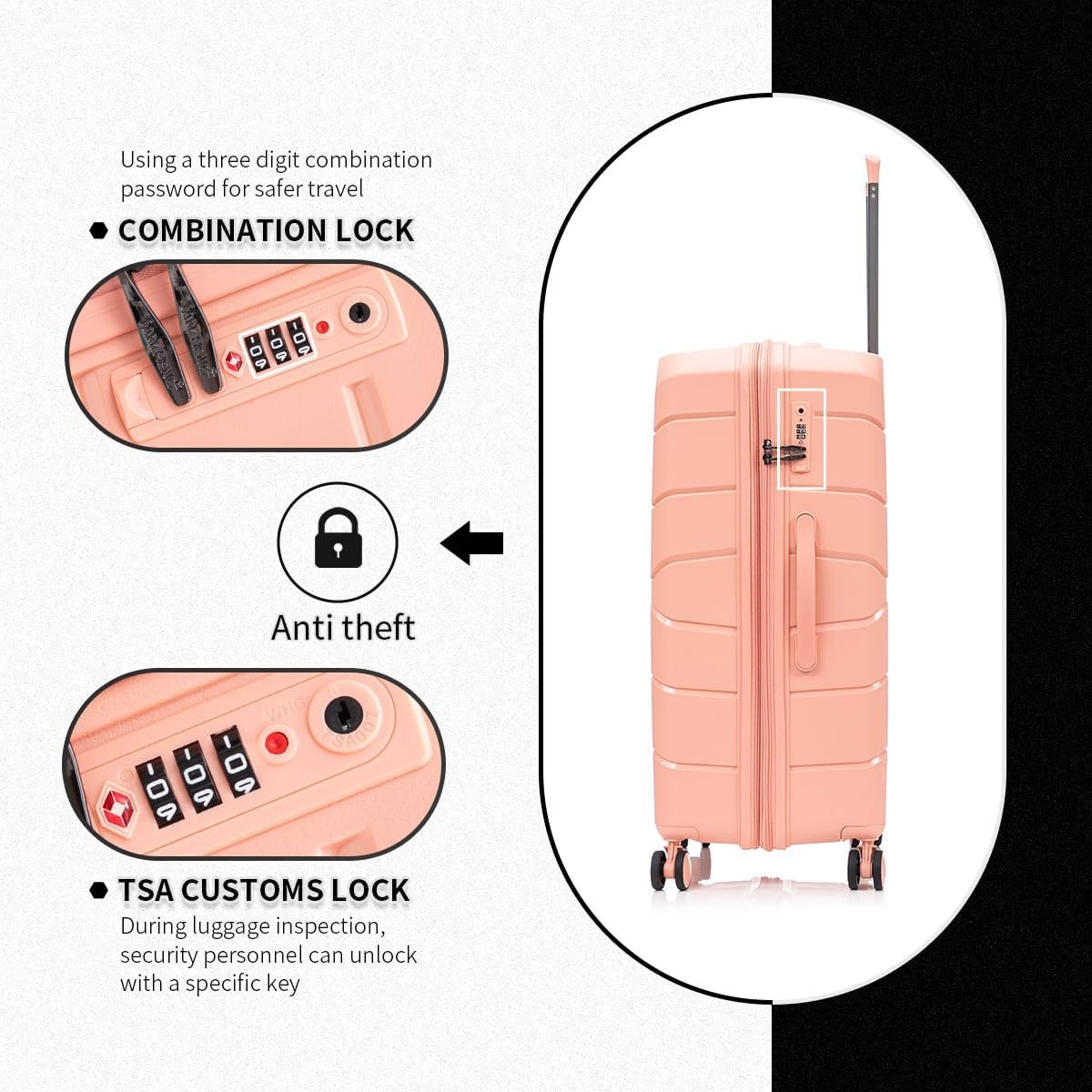 Luggage Set 3 Piece 100% PP Heavy Duty Hardside Expandable Suitcase Set with TSA Lock Double Spinner Wheels (20/24/30 inch, Light Pink) - Image 6