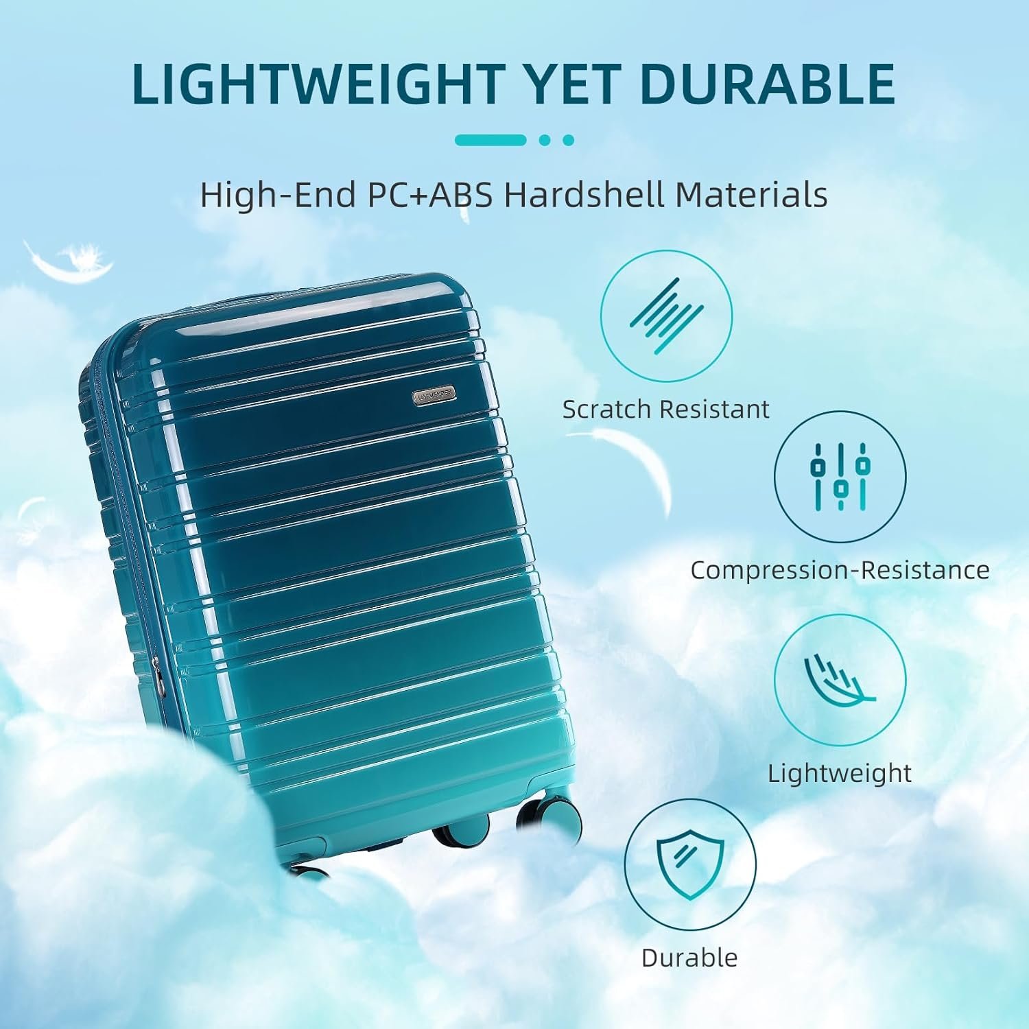 LARVENDER Luggage Sets 6 Piece, Expandable PC+ABS Hardside Multicolor Suitcase Sets with TSA Lock Double Spinner Wheels, Ocean Breeze - Image 6