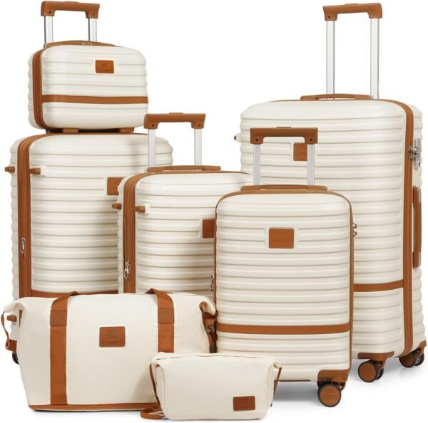 Joyway Luggage Set 7 Piece Suitcase Sets with Spinner Wheel,Hardside Expandable Travel Laggage with TSA Lock (18/20/24/28 White - Image 2