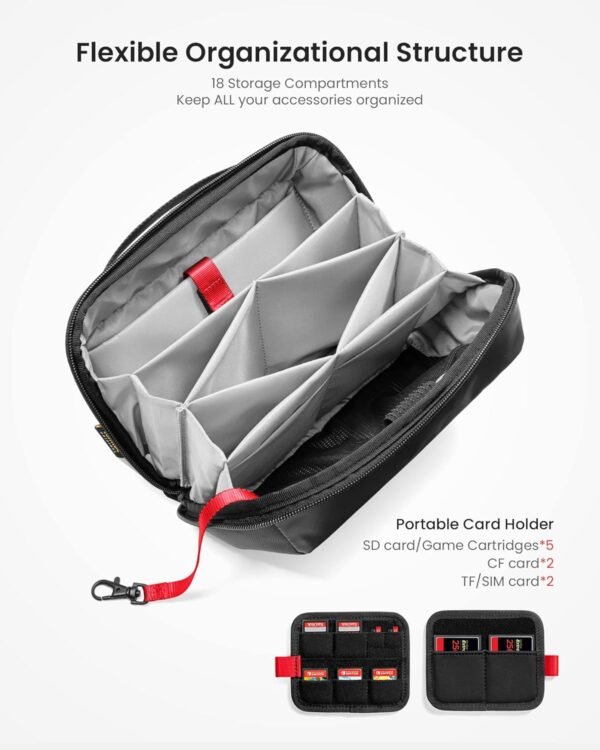 tomtoc Electronic Organizer Accessory Tech Pouch for MacBook Charger, Cables, Power Bank, Hard Drive, Cords, Water-resistant Storage Bag with Removable Card Slots for USB Adapter, Memory Card, Black - Image 3
