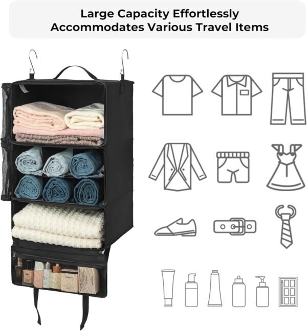 GRANNY SAYS Compression Packing Cubes for Travel, Extra Large Hanging Luggage Organizer, 3-Shelf Foldable Hanging Travel Shelves with 2 Hooks and Window, Packing Cubes for Carry on Suitcase Organizer - Image 4