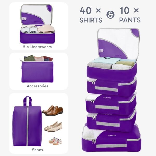 ALL INCLUDED 10 Set Durable Packing Cubes for Suitcases,OlarHike Essentials for Travel, UPGRADED Anti-Tear Stitching, NEW Improved Luggage Packing Organizers for Travel Accessories (Purple) - Image 6