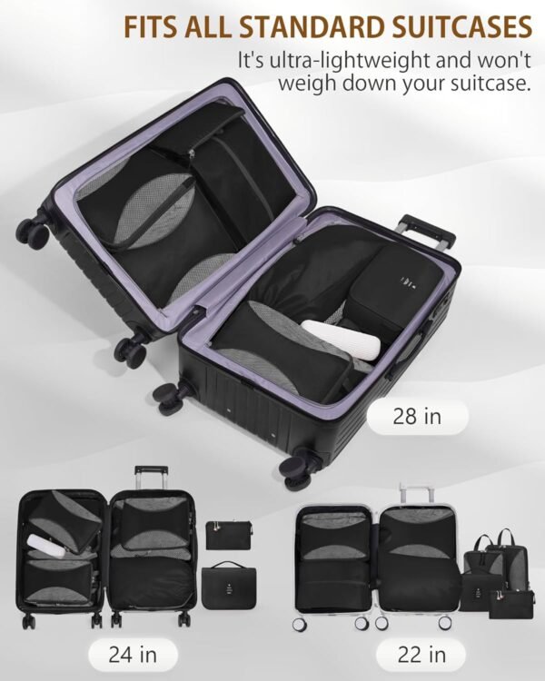 Compression Packing Cubes 12 Set, Suitcase Organizers, Luggage Organizer Bags for Travel, Extendable Packing Cubes for Travel Compression, Travel Essentials, Black - Image 10