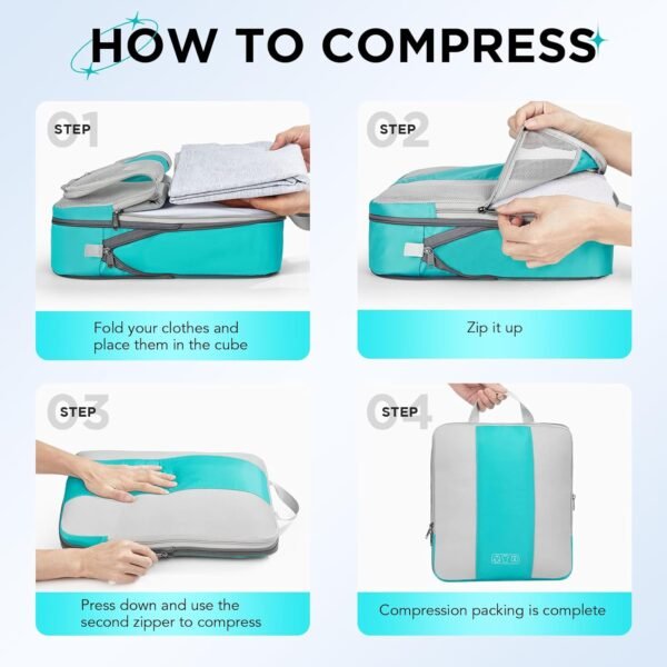 10 Set Compression Packing Cubes for Travel Essentials,Compressible Expandable Packing Cubes for Suitcase,OlarHike Luggage Organizer Bags for Travel,Handy Helper for Organizing Clothes(Cyan) - Image 4
